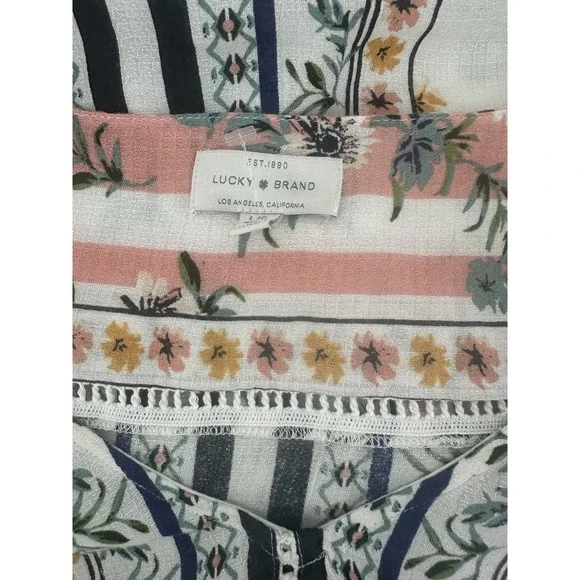 Lucky Brand Womens Floral Print Y2K Boho Peasant Flutter Blouse Size L T1000 - Picture 15 of 16